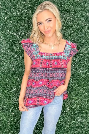 Coral Boho Flutter Sleeve Woven Top