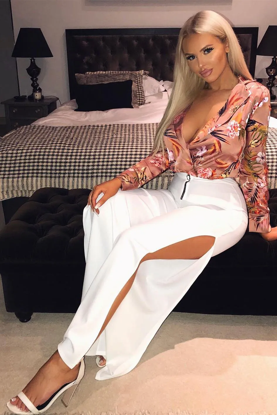 Cream Zip Front High Waisted Flare Trousers - Gerta