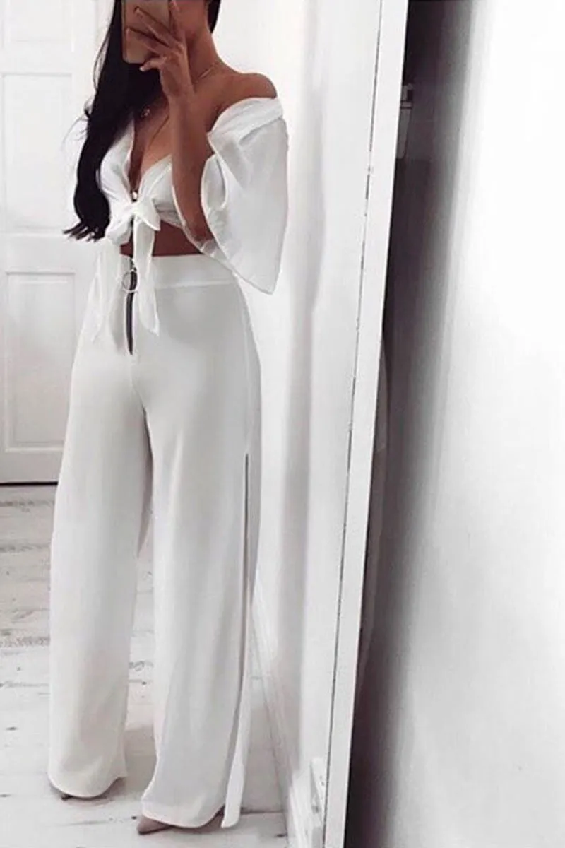 Cream Zip Front High Waisted Flare Trousers - Gerta