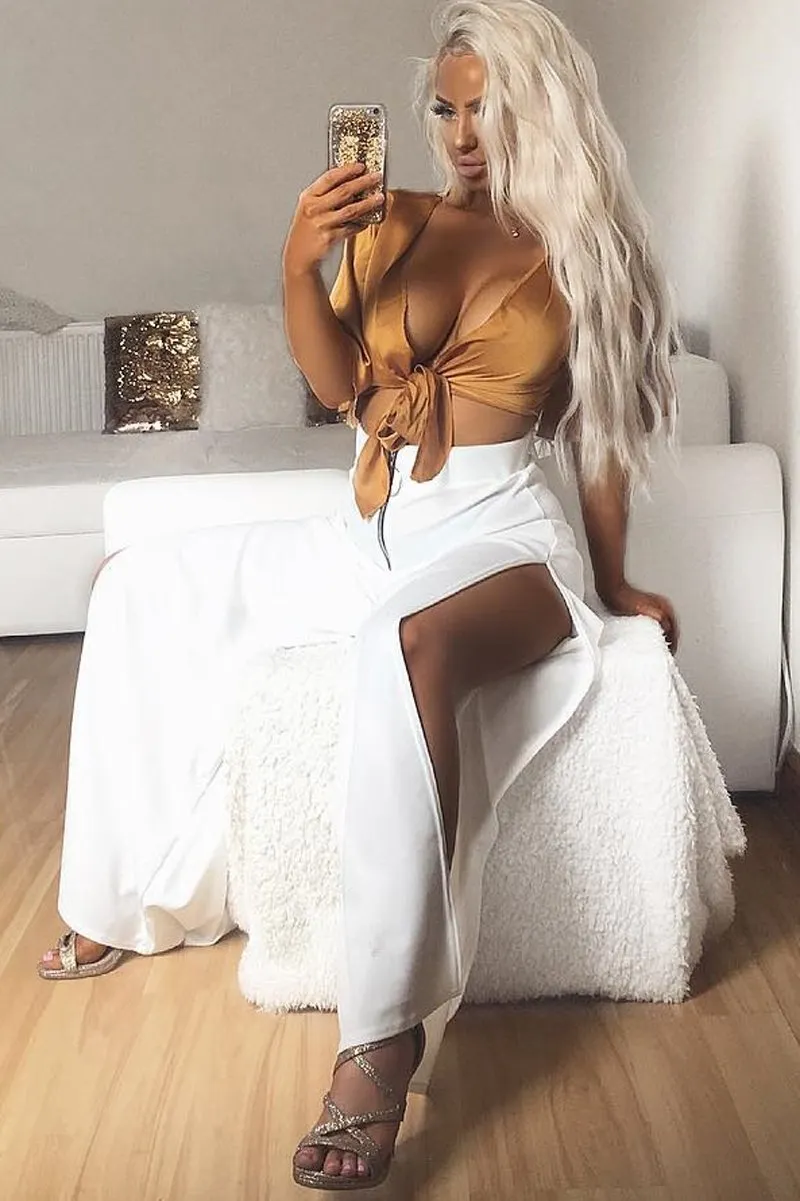 Cream Zip Front High Waisted Flare Trousers - Gerta