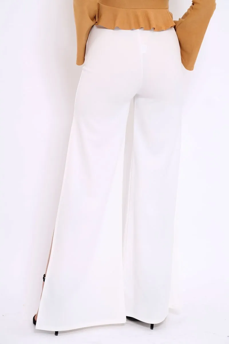 Cream Zip Front High Waisted Flare Trousers - Gerta