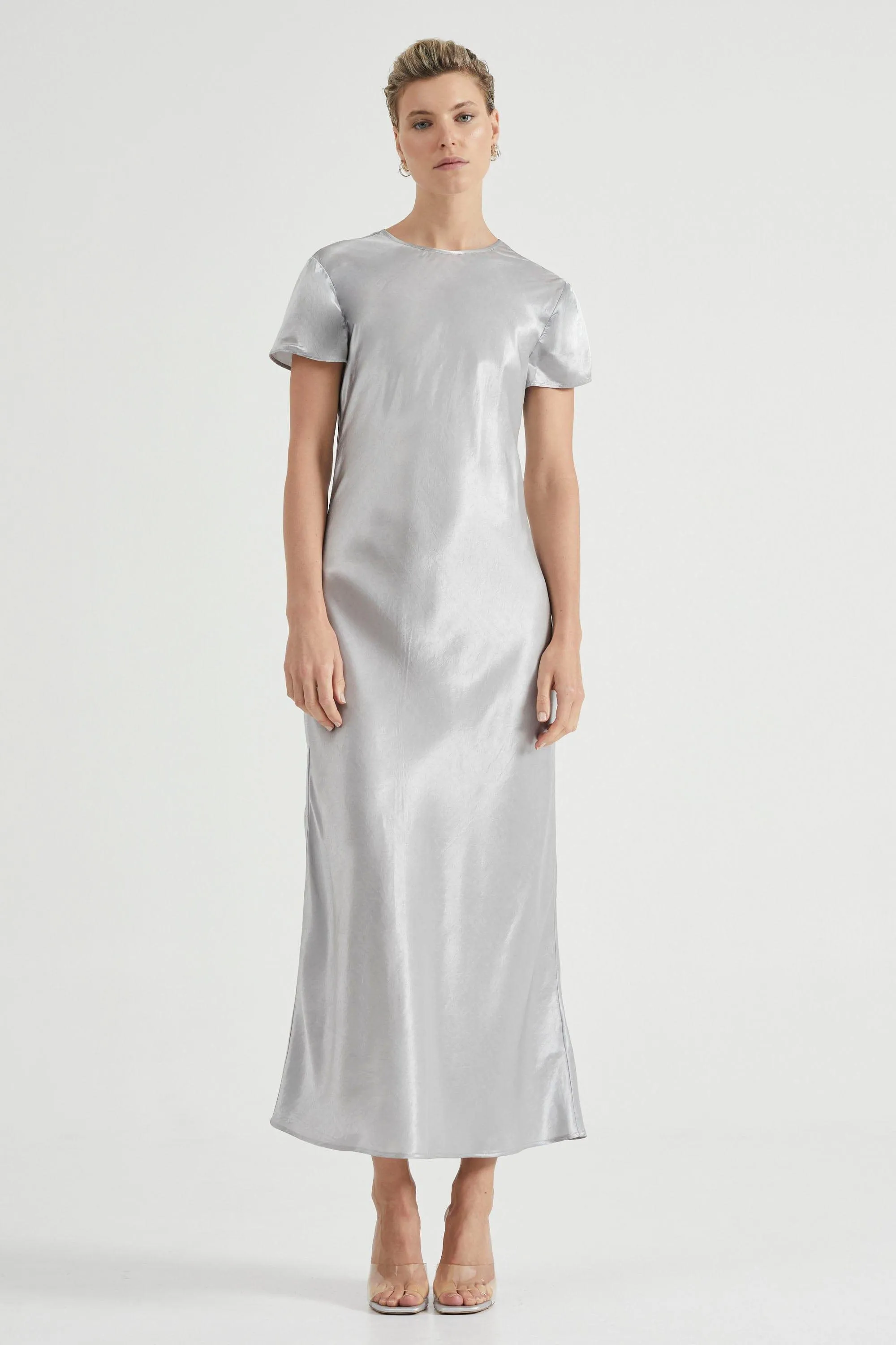 CRUSH BIAS TEE MAXI DRESS | SILVER