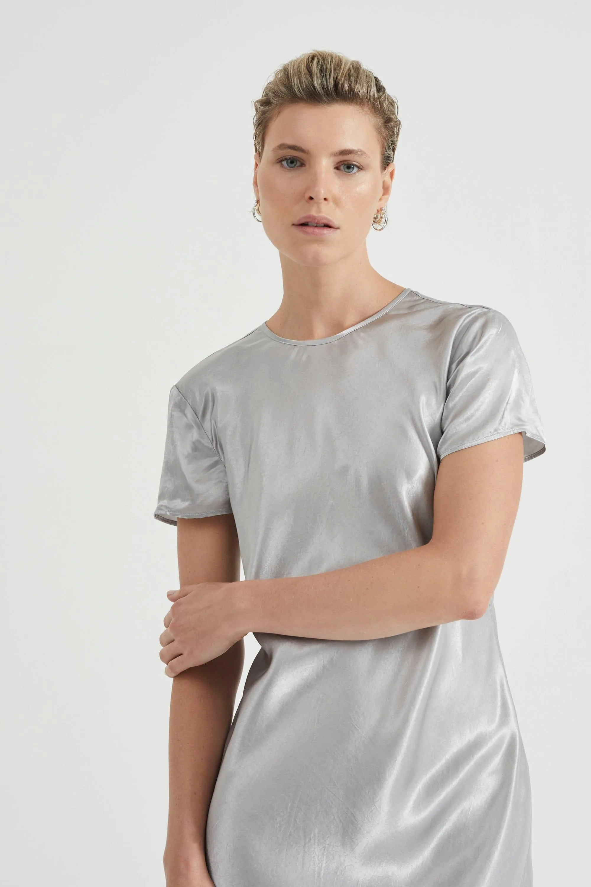 CRUSH BIAS TEE MAXI DRESS | SILVER