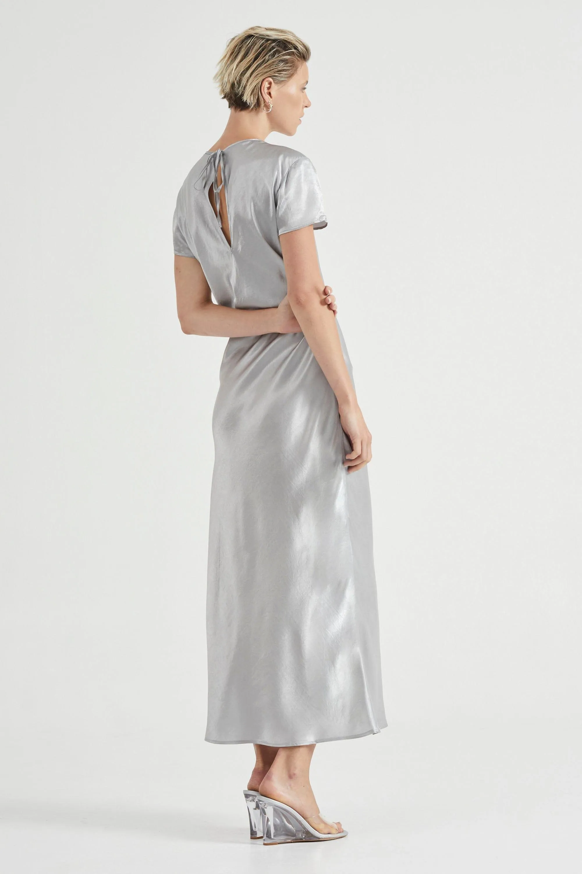 CRUSH BIAS TEE MAXI DRESS | SILVER