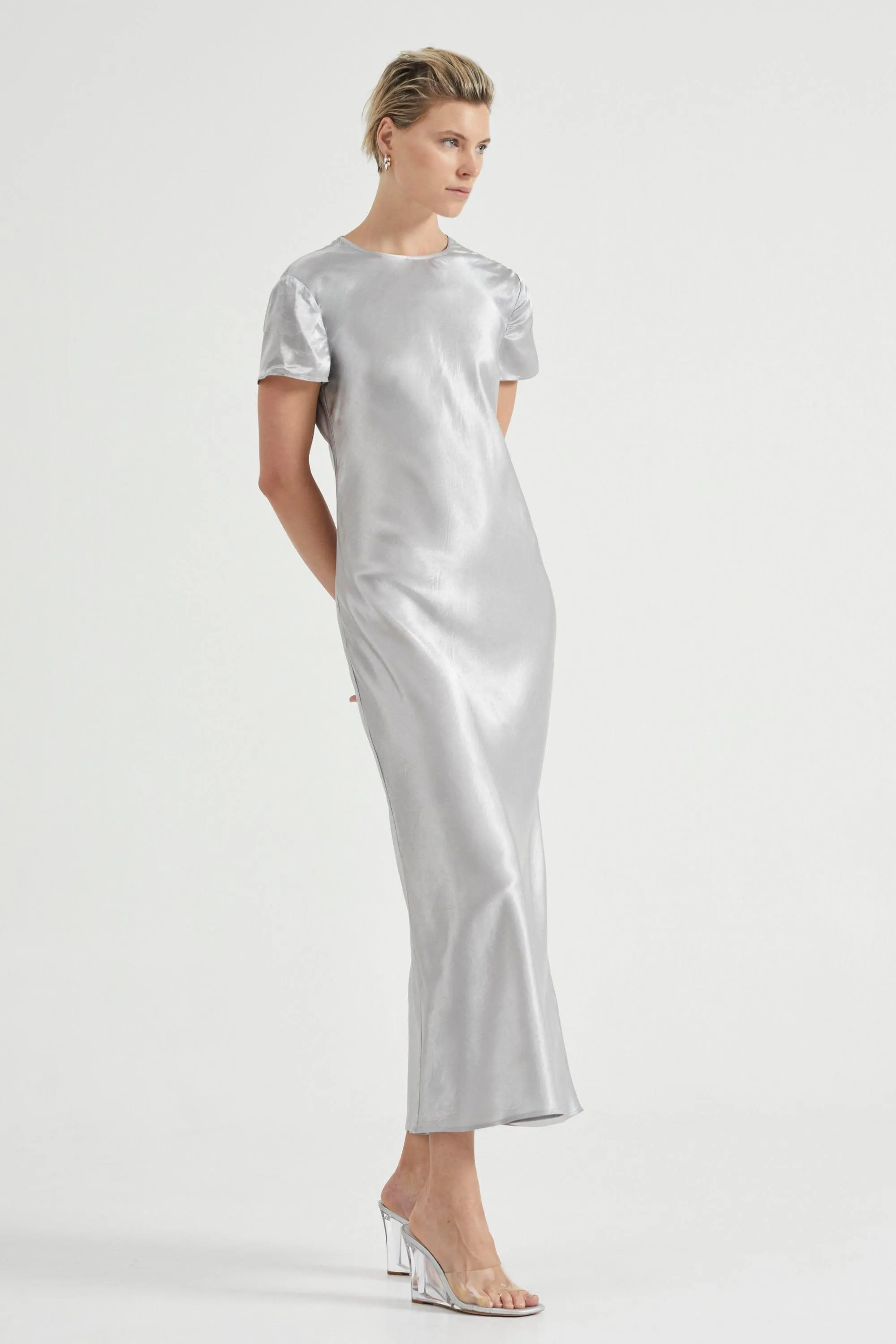 CRUSH BIAS TEE MAXI DRESS | SILVER