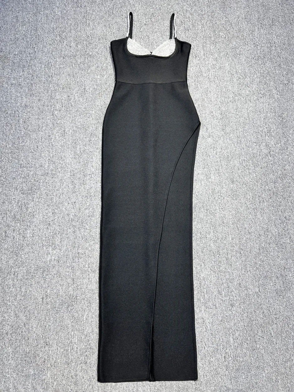 Crystal Strap High-slit Bandage Maxi Dress