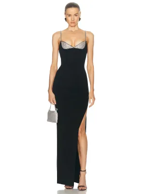 Crystal Strap High-slit Bandage Maxi Dress