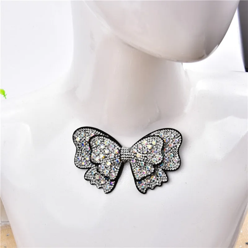 Crystals Rhinestone Bow Tie and Butterfly Applique