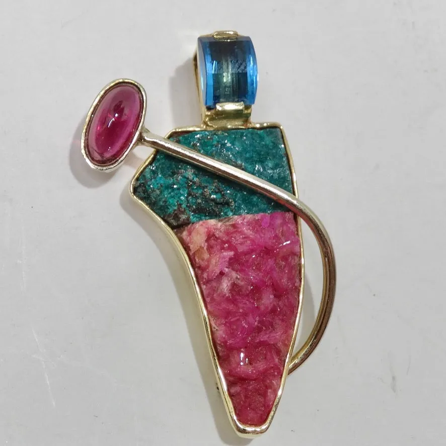 Custom Made Topaz Tourmaline Africa 14K Gold Multi Stone Pendent
