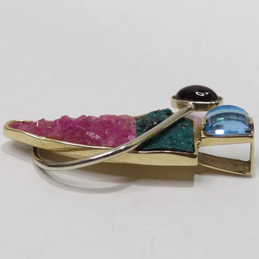 Custom Made Topaz Tourmaline Africa 14K Gold Multi Stone Pendent