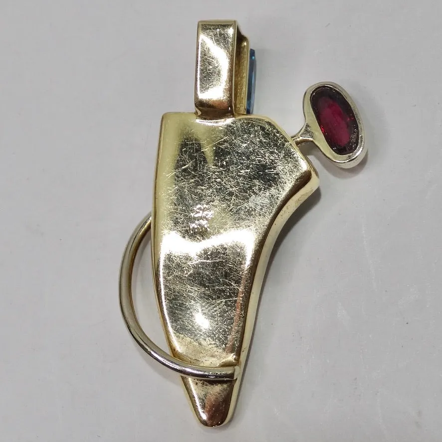Custom Made Topaz Tourmaline Africa 14K Gold Multi Stone Pendent