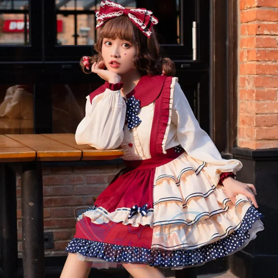Daily Lovely Dot Lolita Cake Strap Skirt Two Piece Sets S22828