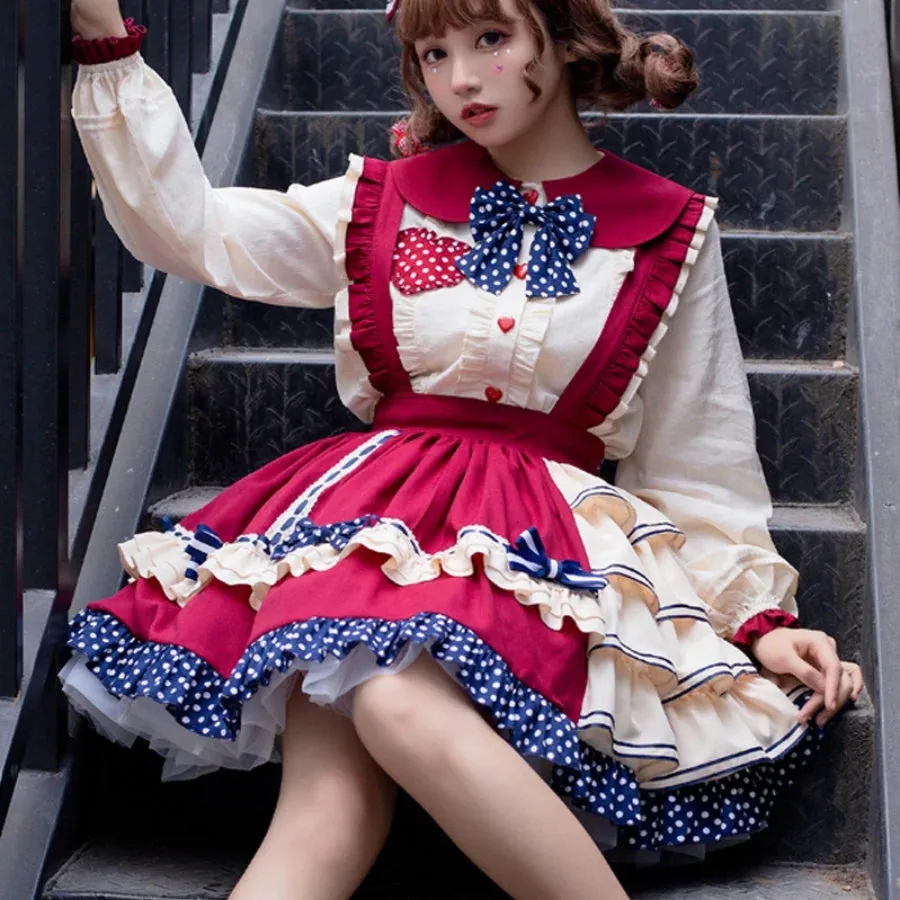 Daily Lovely Dot Lolita Cake Strap Skirt Two Piece Sets S22828