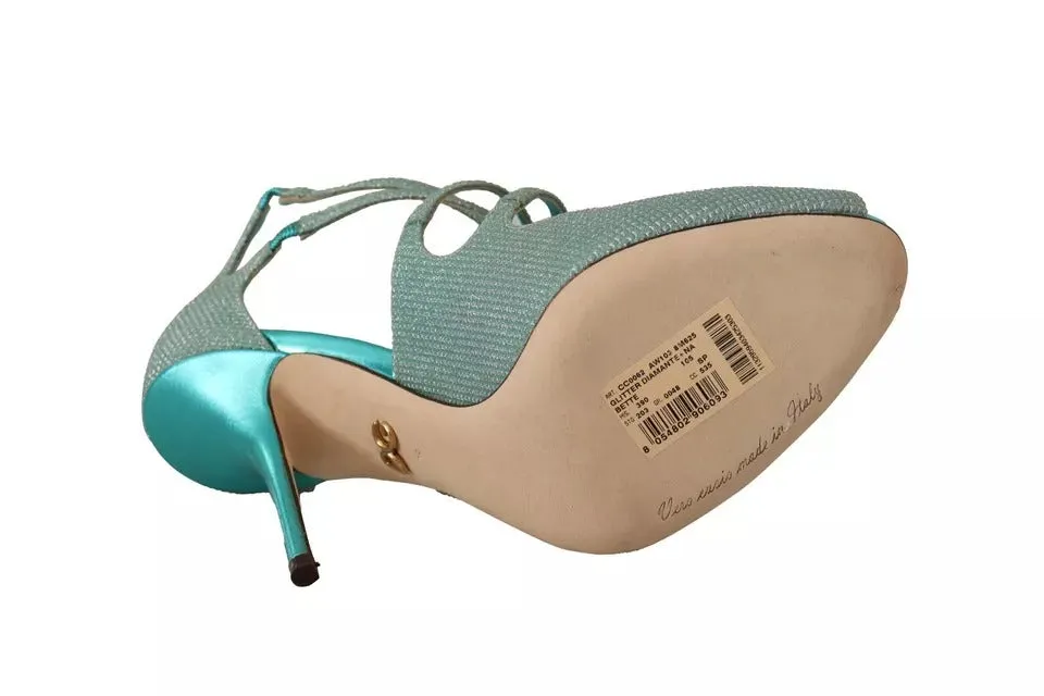 Dolce&Gabbana Women Blue Sandals Leather Peep Toe Strappy High Heel Shoes EUR 39