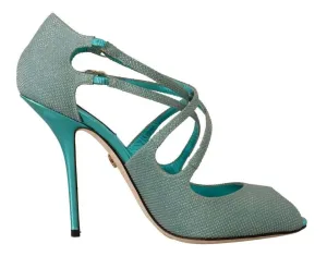 Dolce&Gabbana Women Blue Sandals Leather Peep Toe Strappy High Heel Shoes EUR 39