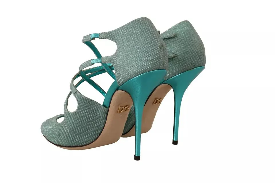 Dolce&Gabbana Women Blue Sandals Leather Peep Toe Strappy High Heel Shoes EUR 39