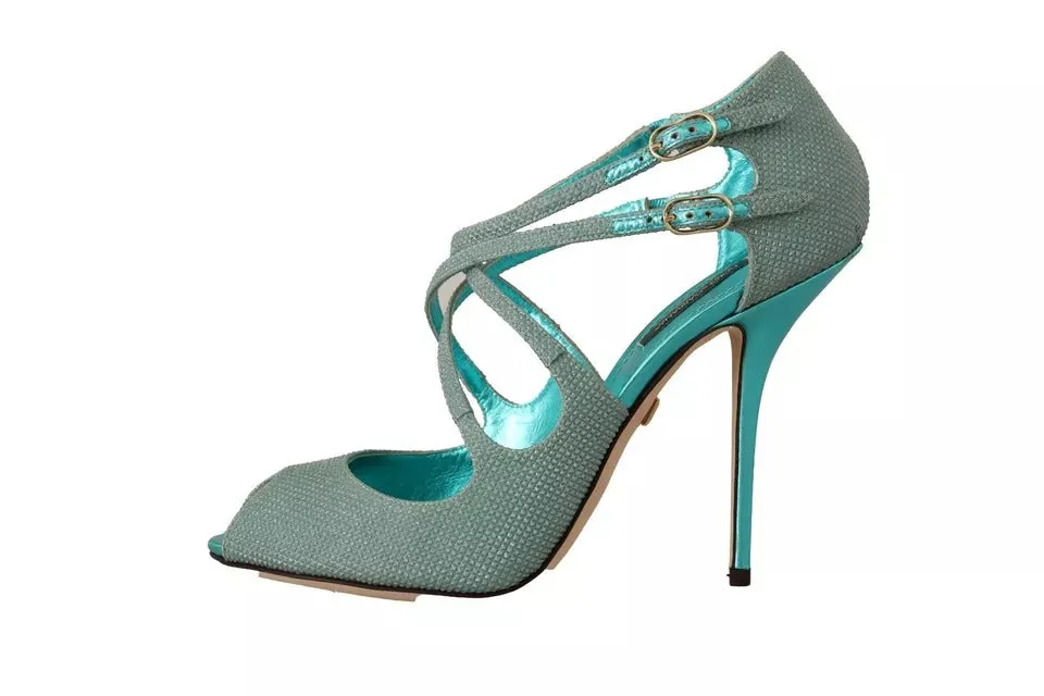 Dolce&Gabbana Women Blue Sandals Leather Peep Toe Strappy High Heel Shoes EUR 39