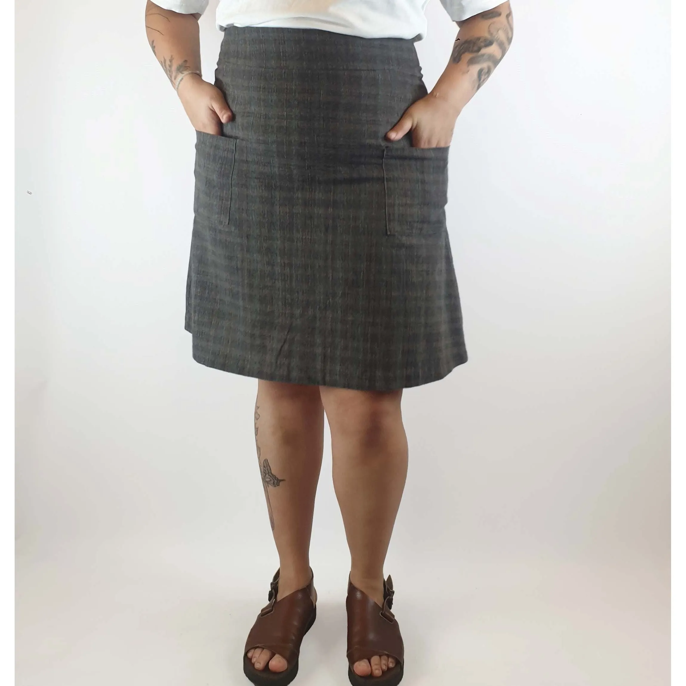 Dot Herbey pre-owned cotton/linen check print skirt size 14
