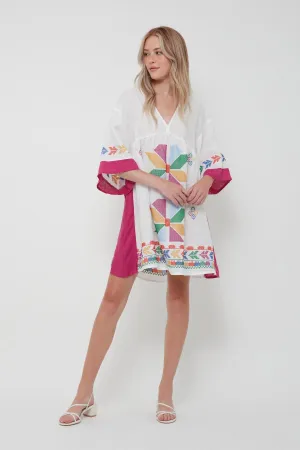 DRESS SHORT AEOLIS COLOR-BLOCK - WHITE MARGENTA/MULTI GREEN
