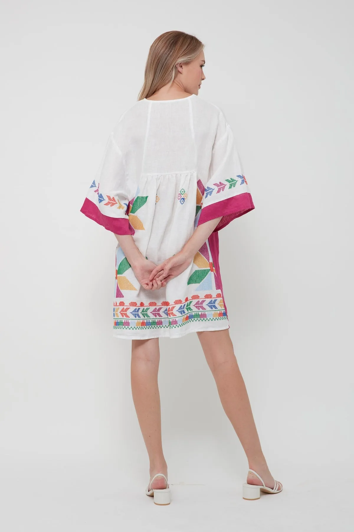 DRESS SHORT AEOLIS COLOR-BLOCK - WHITE MARGENTA/MULTI GREEN