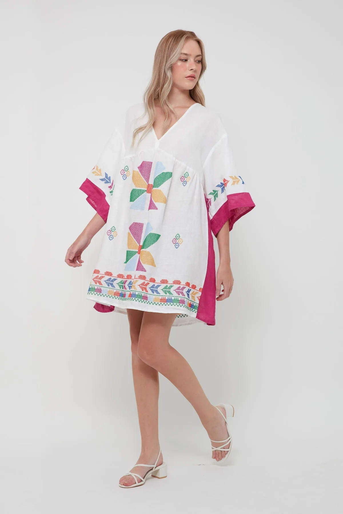DRESS SHORT AEOLIS COLOR-BLOCK - WHITE MARGENTA/MULTI GREEN
