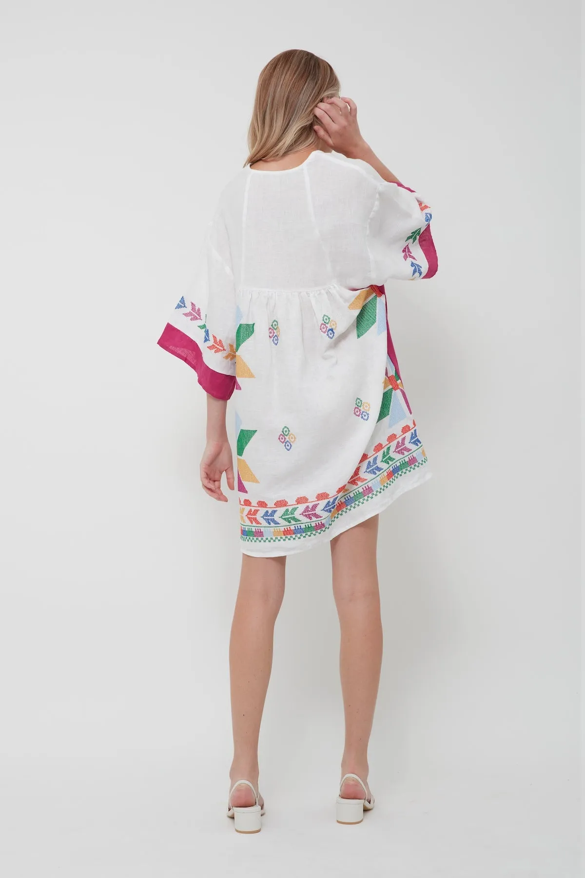 DRESS SHORT AEOLIS COLOR-BLOCK - WHITE MARGENTA/MULTI GREEN