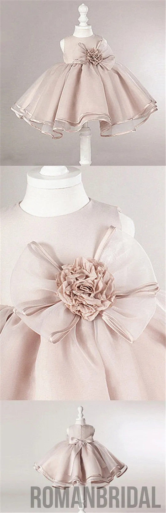 Dusty Pink Satin Tulle Zip Up Flower Girl Dresses, Lovely Little Girl Dresses with Flower Bow, FG030