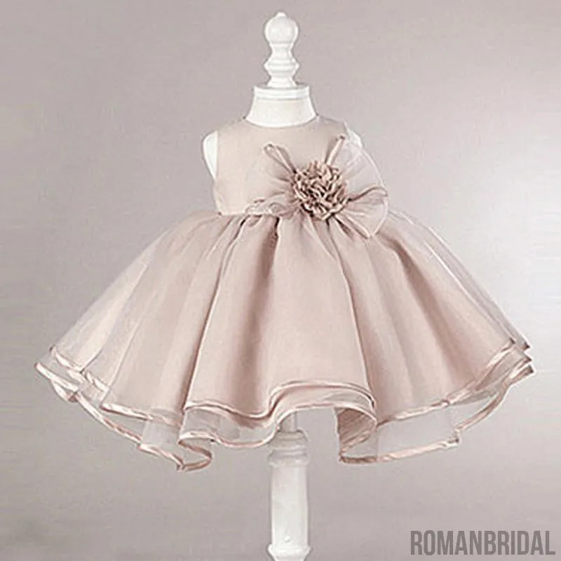 Dusty Pink Satin Tulle Zip Up Flower Girl Dresses, Lovely Little Girl Dresses with Flower Bow, FG030
