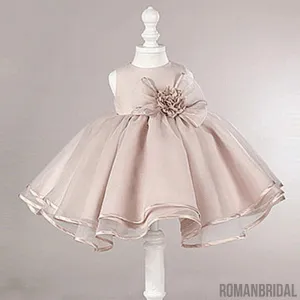 Dusty Pink Satin Tulle Zip Up Flower Girl Dresses, Lovely Little Girl Dresses with Flower Bow, FG030