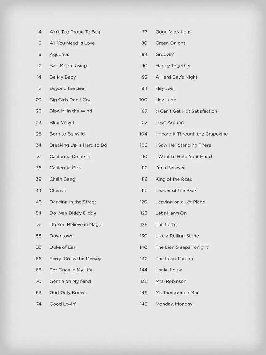 E-Z Play Piano 366, Songs of the 1960s
