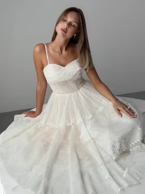 Elegant Lace Midi Dress with Spaghetti Straps