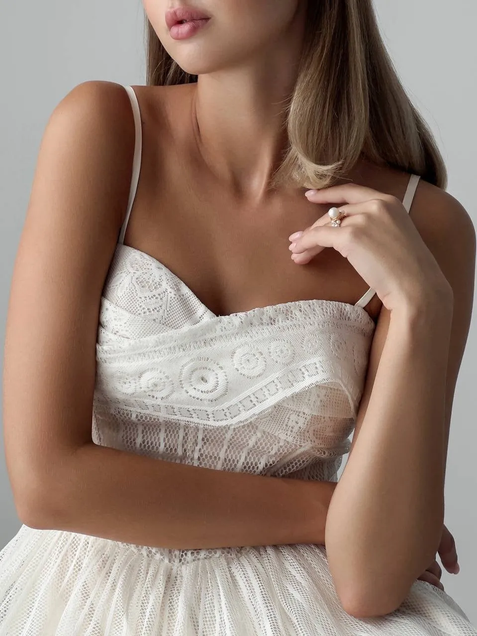 Elegant Lace Midi Dress with Spaghetti Straps