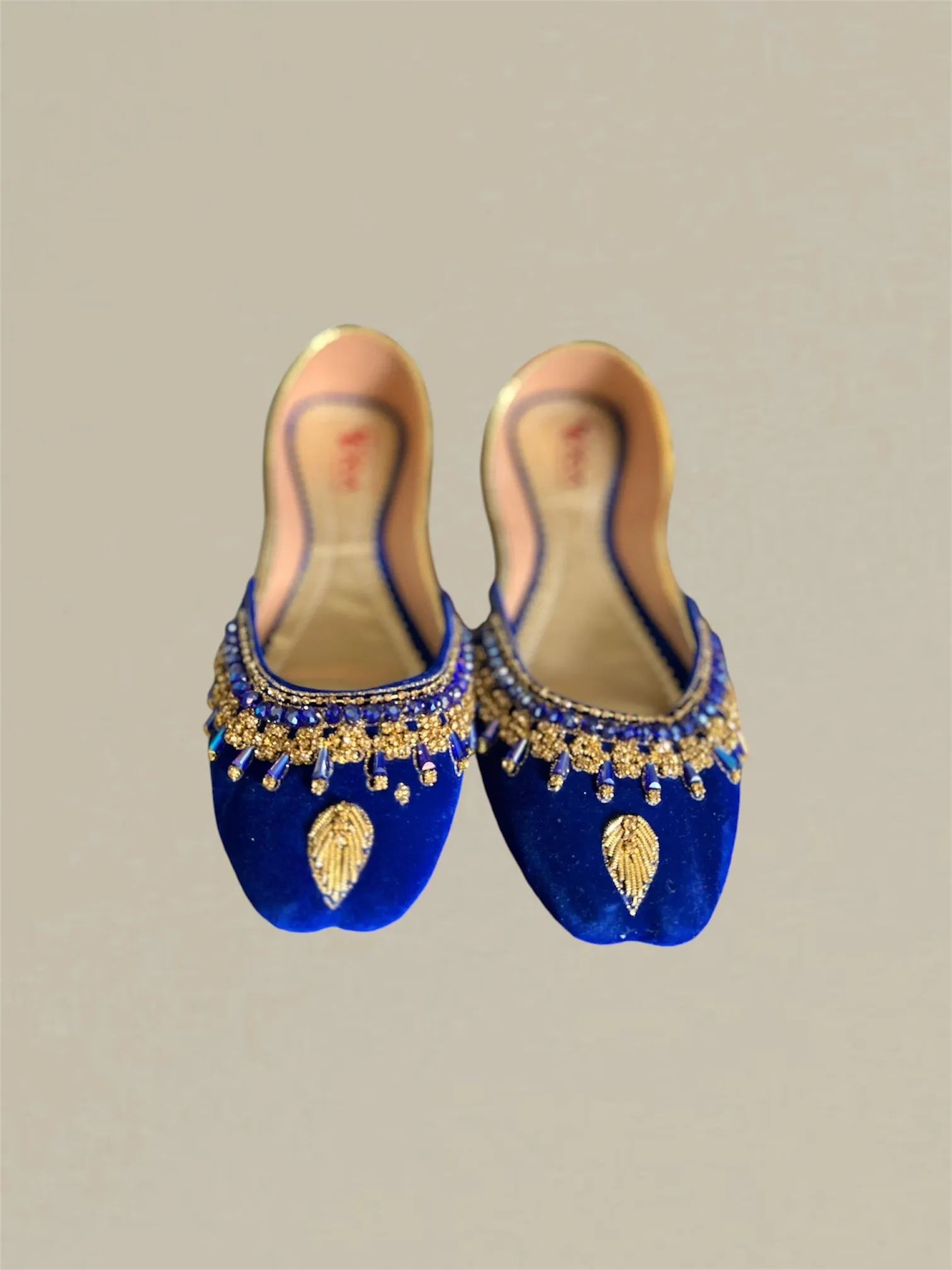 Exquisite Handcrafted Velvet Flats with Golden Beads & Crystals (Payzar)