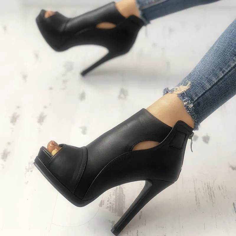 Fashion Peep Toe Cutout Thin Heels