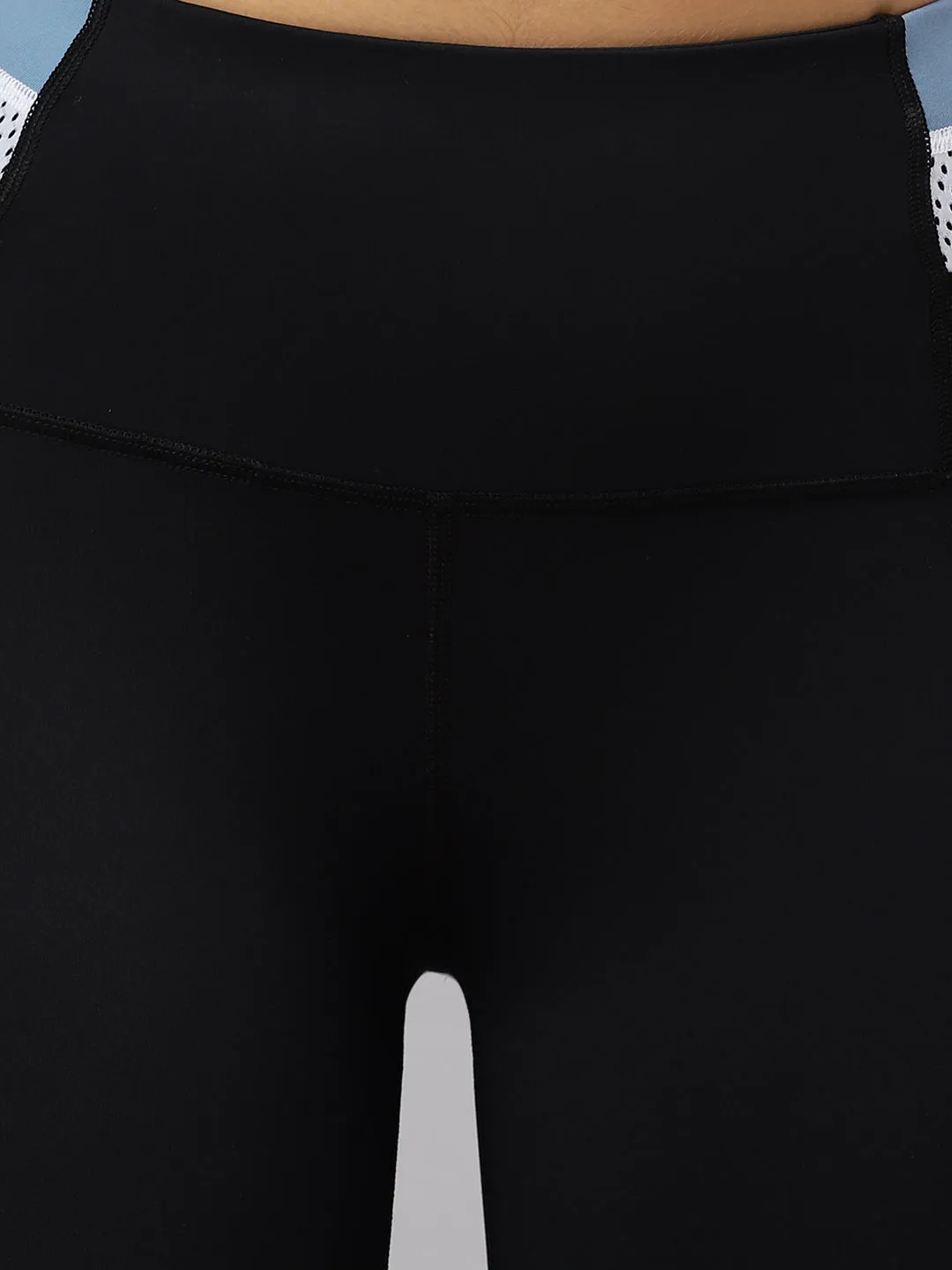 Fitkin Women's Black Colourblock High Waist Tights