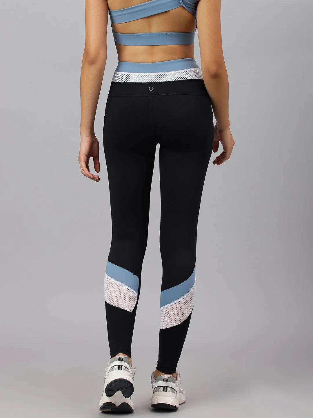 Fitkin Women's Black Colourblock High Waist Tights