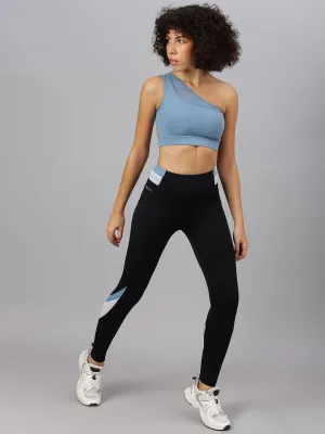 Fitkin Women's Black Colourblock High Waist Tights