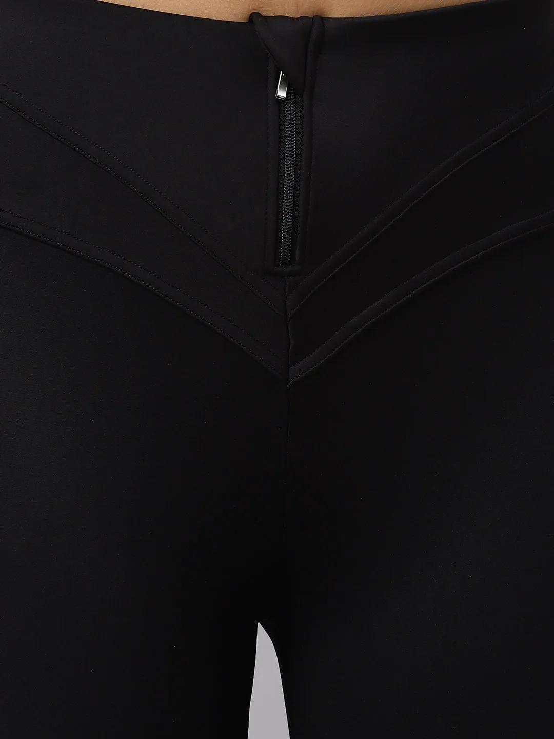 Fitkin Women's Black Front Zipper High Waist Tights