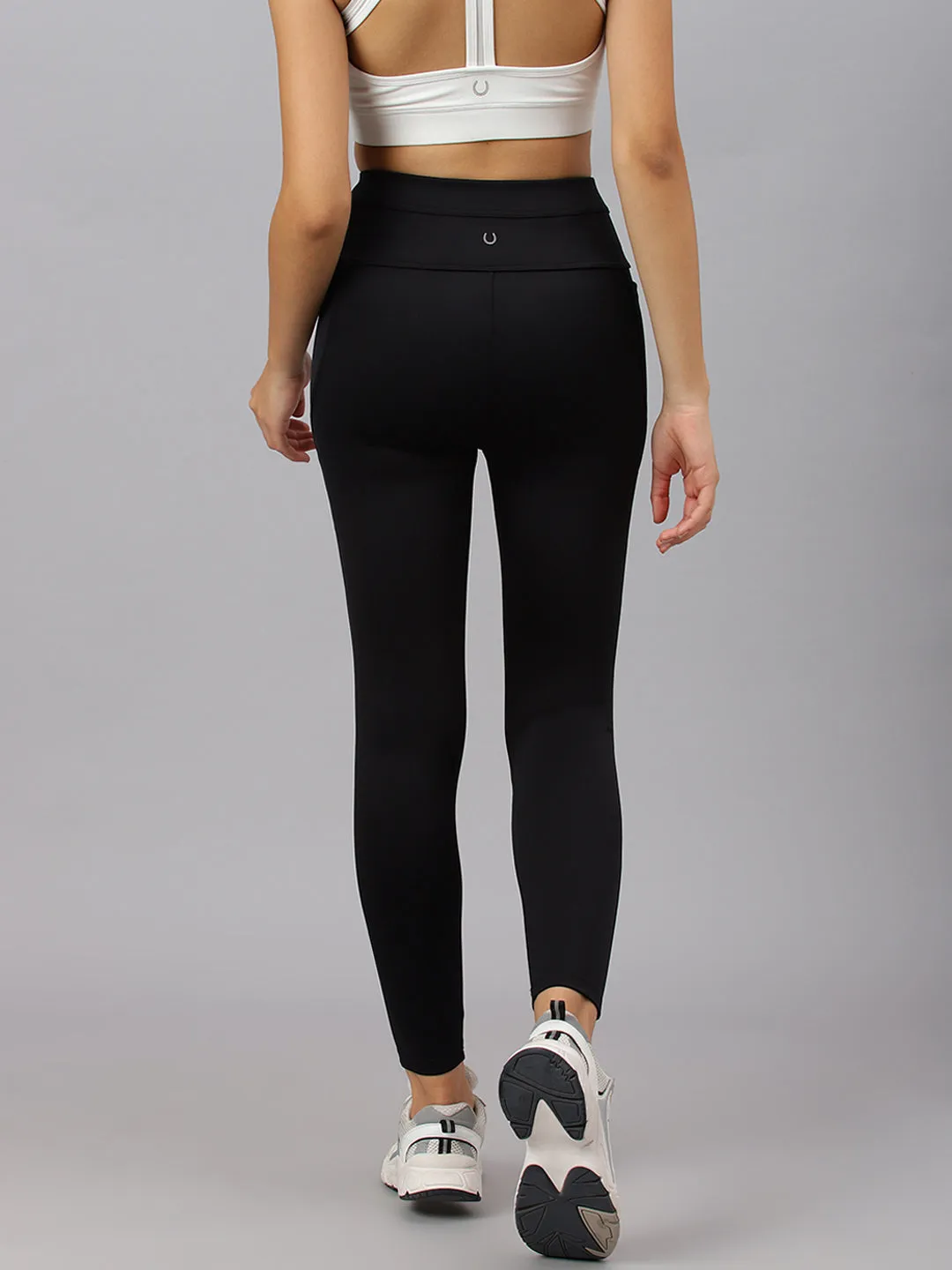 Fitkin Women's Black Front Zipper High Waist Tights