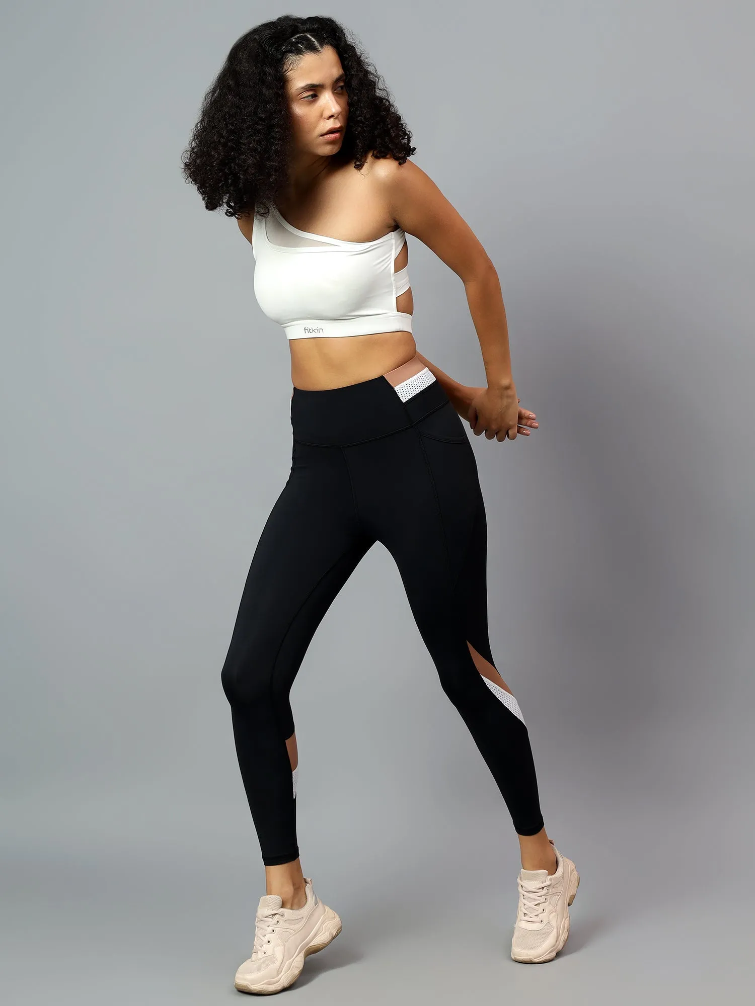 Fitkin Womens Black High Rise Active On The Go Tights