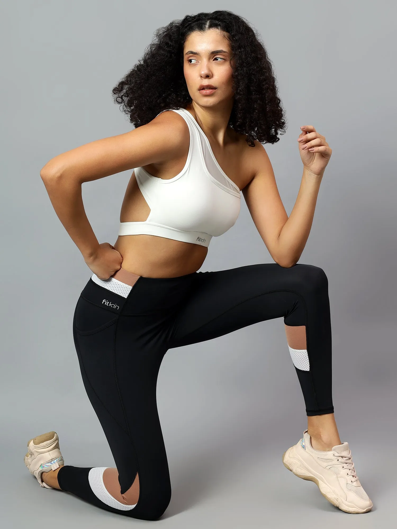 Fitkin Womens Black High Rise Active On The Go Tights