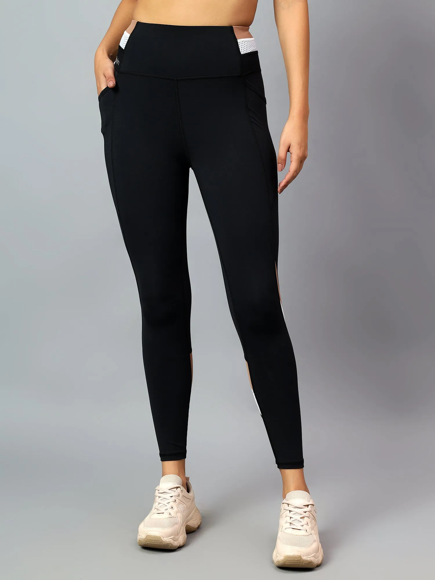Fitkin Womens Black High Rise Active On The Go Tights