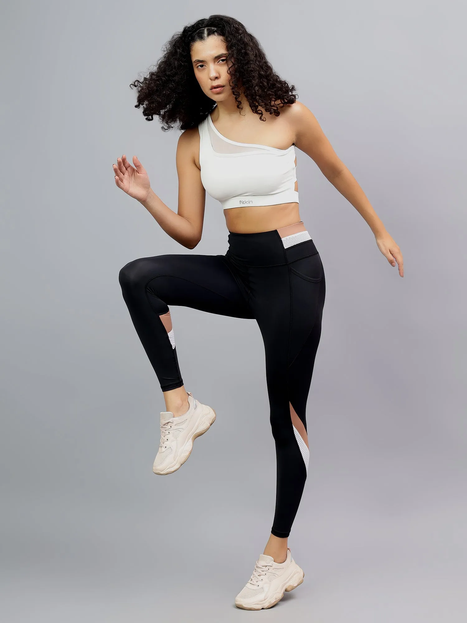 Fitkin Womens Black High Rise Active On The Go Tights
