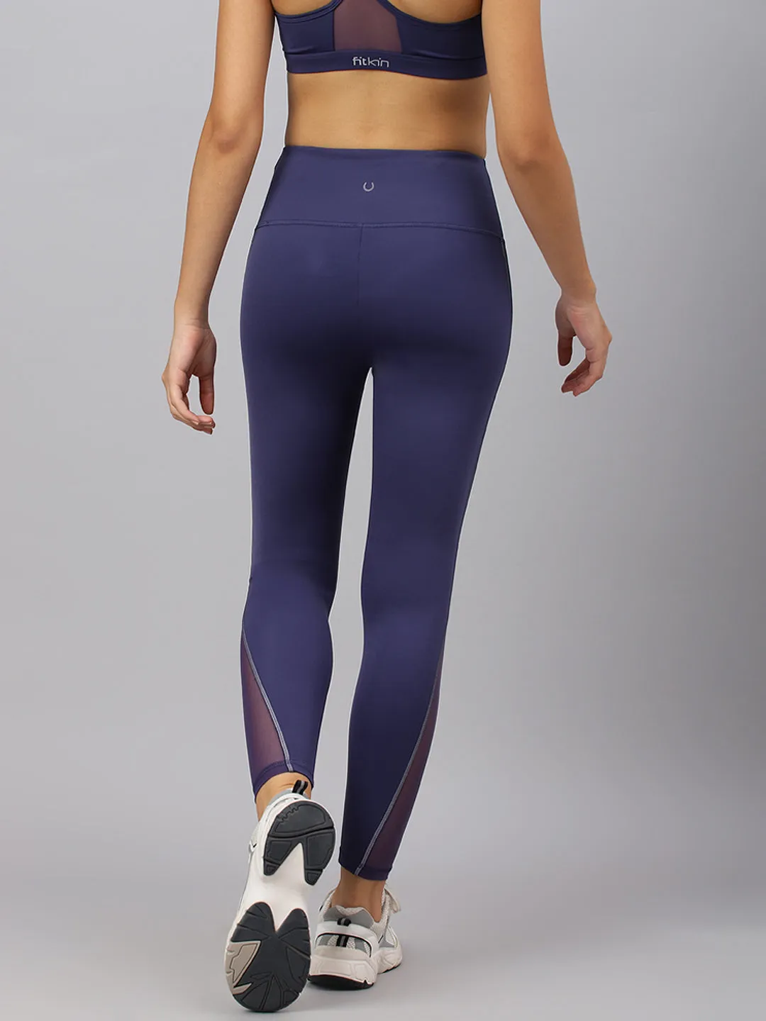 Fitkin Women's Midnight Blue High Waist Reflactive Details Tights