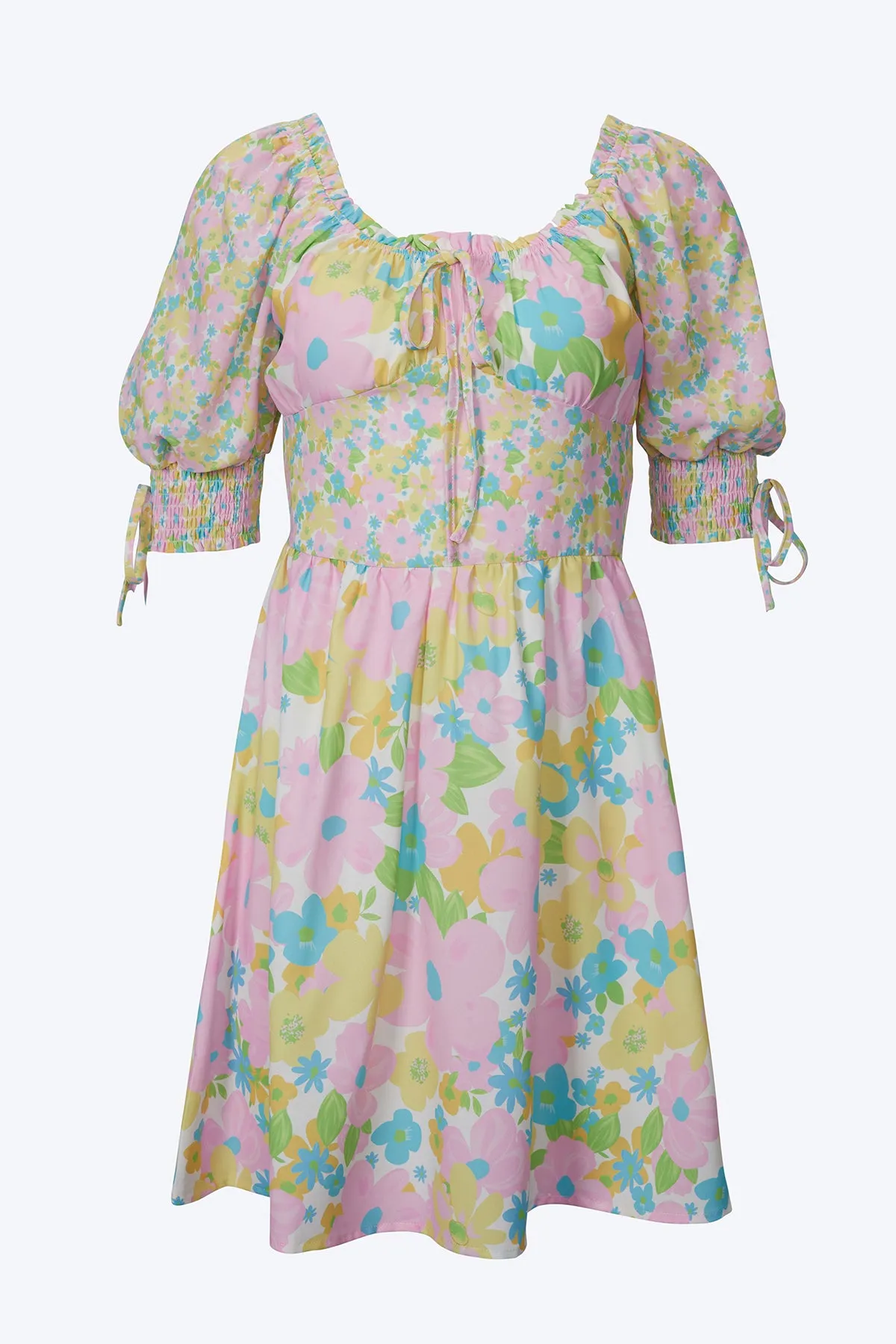 FLORAL-PRINT CORSET-EFFECT SATIN MINI DRESS