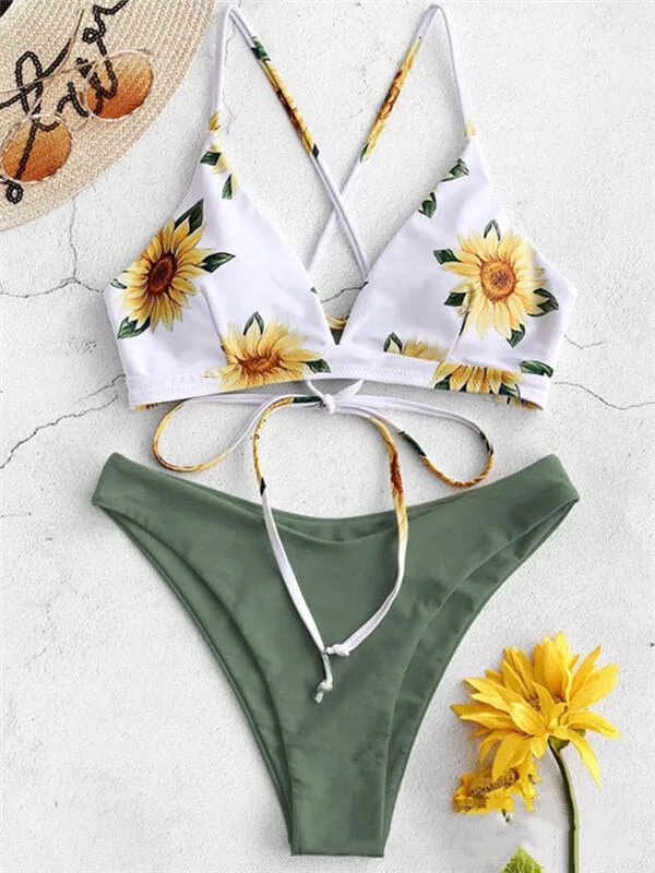 Floral Spaghetti Strap Bikini