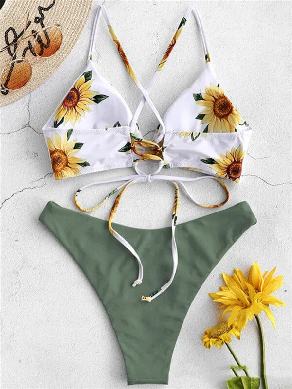 Floral Spaghetti Strap Bikini