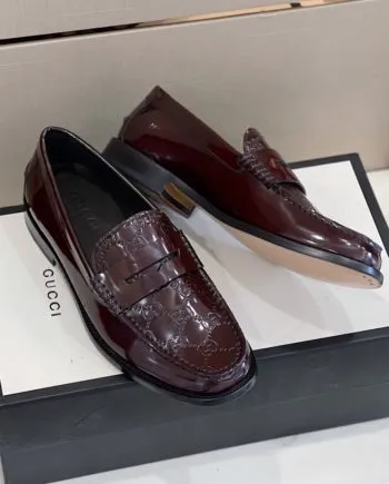 GCI Men's GG Embossed Loafers Horsebit Dark Brown For Men 699501