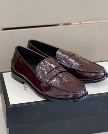 GCI Men's GG Embossed Loafers Horsebit Dark Brown For Men 699501