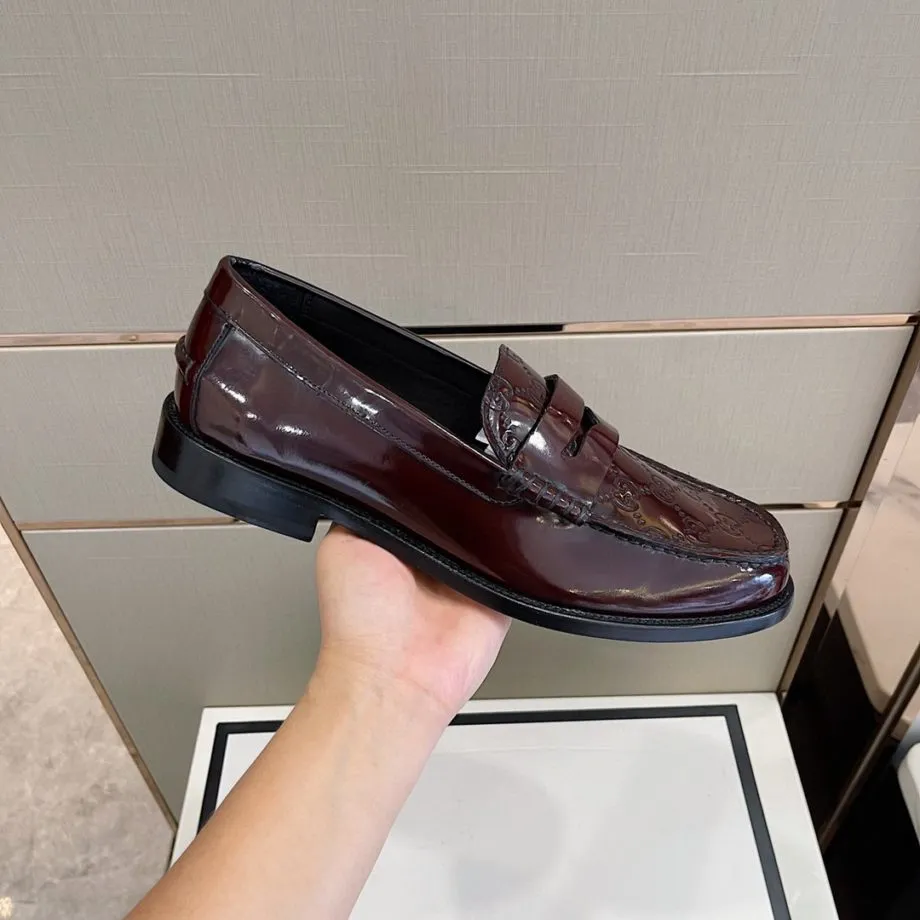 GCI Men's GG Embossed Loafers Horsebit Dark Brown For Men 699501